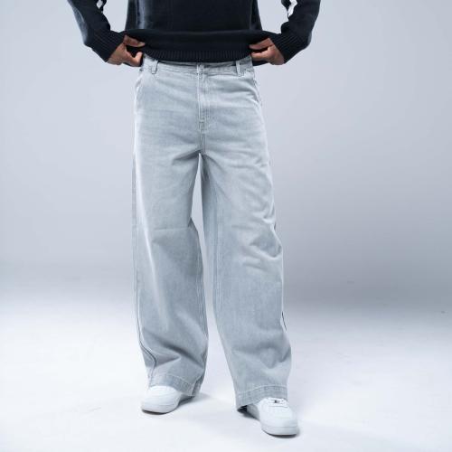 بنطلون جينز واسع أوفرسايز بخصر ثابت وقصة ساق مستقي...