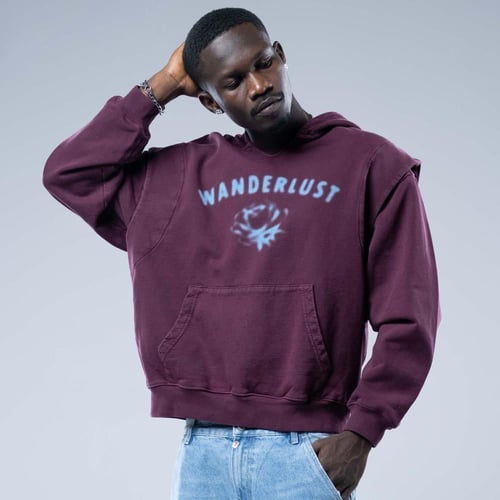 هودي أوفرسايز بقصة دروب شولدر وطباعة أمامية وجيب ك...