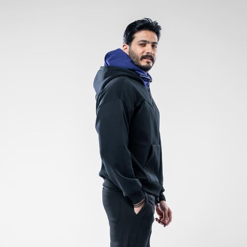 هودي بسحاب كامل أوفرسايز بغطاء رأس متباين وخياطة ب...