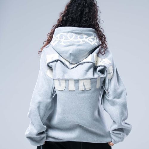 هودي اوفرسايز بجيب امامي وسحاب عرضي بالظهر - رمادي