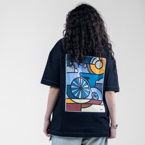 تيشيرت اوفرسايز خامه طبيه بطبعه خلفيه كبيرة - اسود