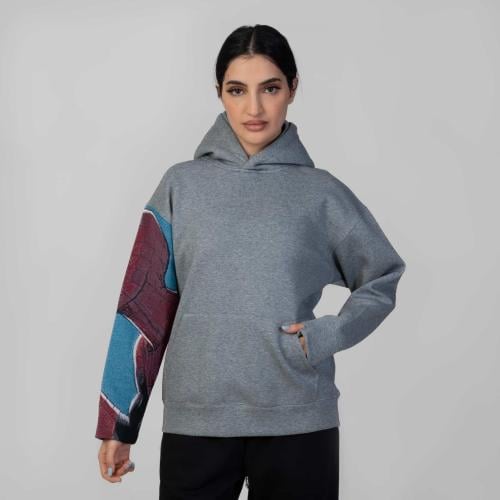 هودي انمي تطريز كم كامل شخصية سبايدر مان - رمادي