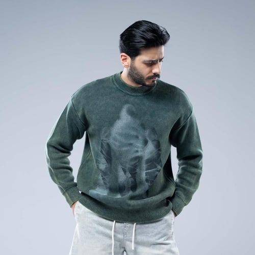 سويتر اوفرسايز بطباعة ظل كبيرة مميزة - زيتى