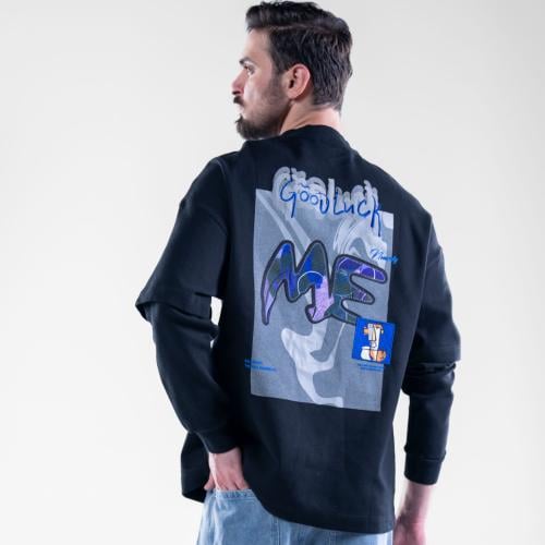 تيشيرت كم طويل بطبعه وتطريز بارز امامى وخلفى - اسو...