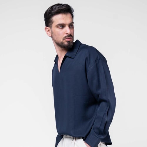 قميص مخملى باكمام طويلة- كحلي