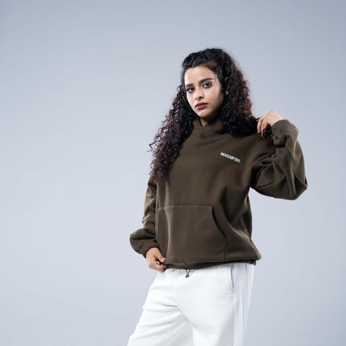 هودي بكاب برباط أسفل الخصر- بني داكن