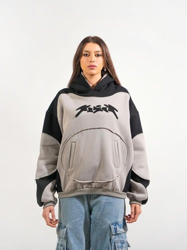 هودي بلونين مع طبعه اماميه - رمادي فاتح