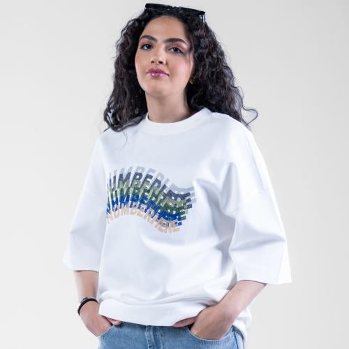 تيشيرت قطن اوفرسايز كاجوال بطبعة امامية فريدة - اب...