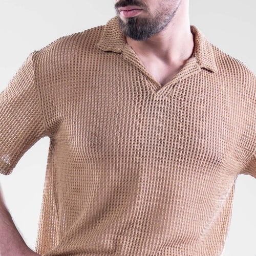 تيشيرت أوفر سايز مخرم بألوان متعدده - بني