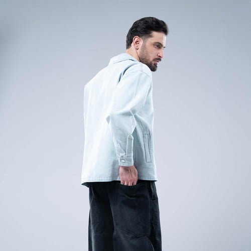 قميص أوفرسايز بياقة مفتوحة وفتحة صدر وقصة عريضة -...