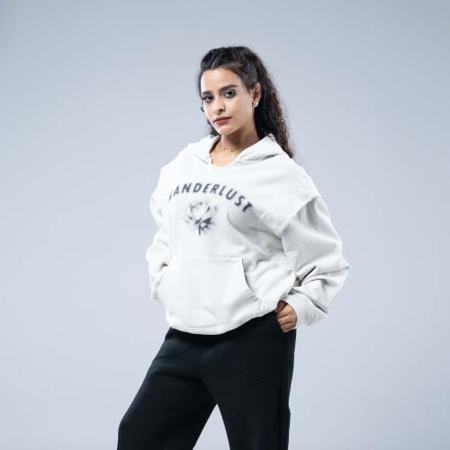 هودي أوفرسايز بياقة عالية وحرف بارز-رمادي فاتح