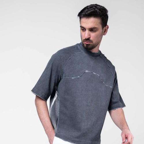 تيشرت بلون مغسول بخياطه منحنيه اماميه وخلفيه - رما...