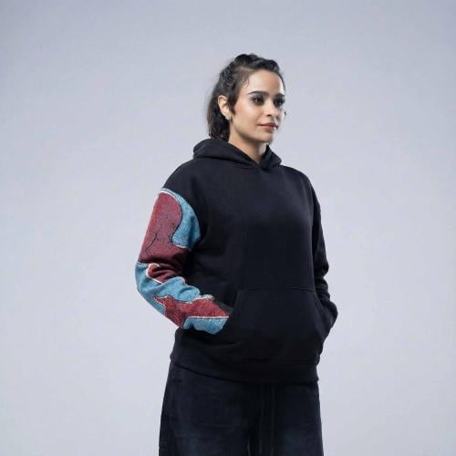 هودي انمي تطريز كم كامل شخصية سبايدر مان - اسود