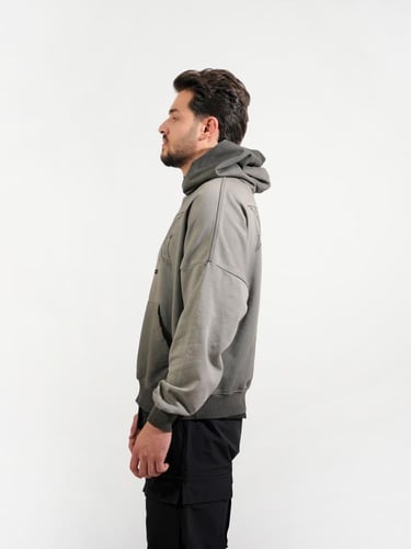 هودي بطبعه أمامية وتطريز خلفي مميز - رصاصي غامق