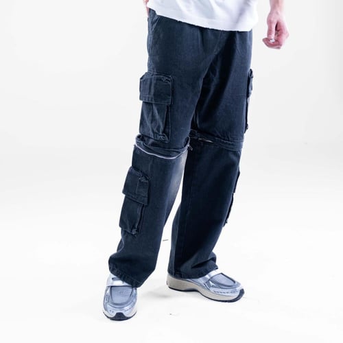 بنطلون جينز كارجو اوفر سايز بخصر مطاطي قابل للبس ك...