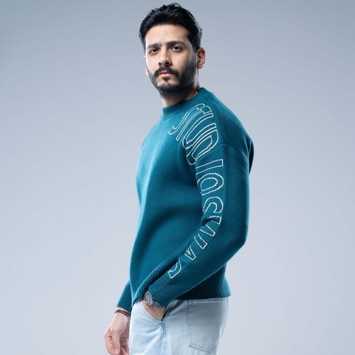 سويتر شتوي اوفرسايز بياقة مستديرة وكلمة مطبوعة Stu...