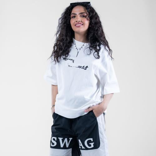 تيشيرت قطن بطبعه وتطريز فريد وعملى- ابيض