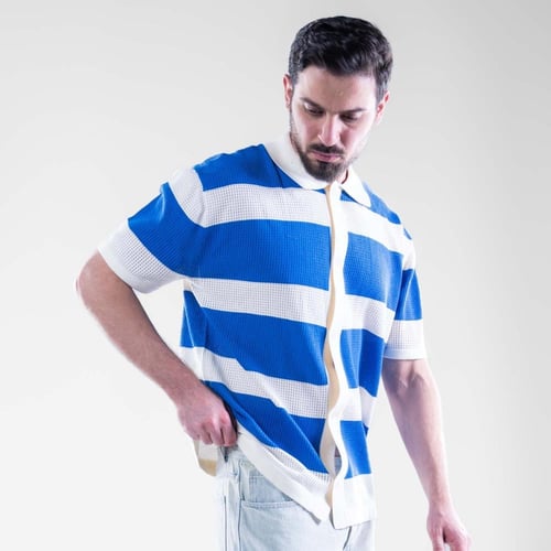 قميص اوفر سايز مخرم بخطوط عريضة متعدد الألوان - از...