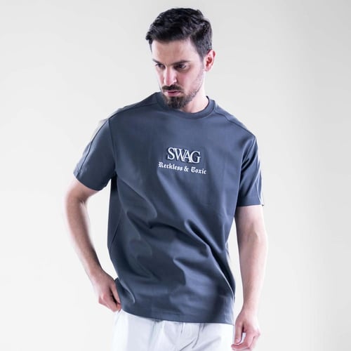 تيشيرت قصه عاديه بطبعه سواج - رمادي