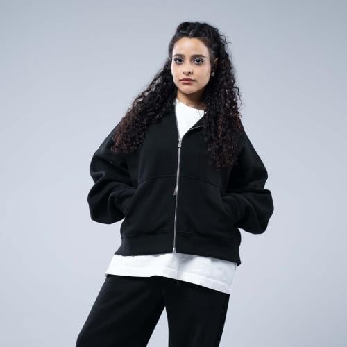 هودي أوفرسايز بسحاب كامل وغطاء رأس وجيب كانغارو وس...