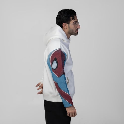 هودي ابيض سادة تطريز كامل الكم الايمن انمي شخصية س...