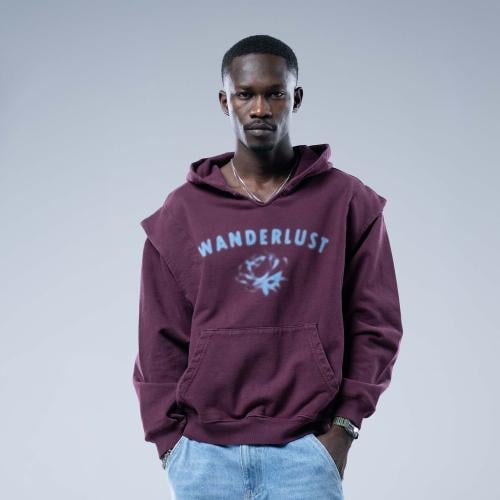 هودي أوفرسايز بقصة دروب شولدر وطباعة أمامية وجيب ك...