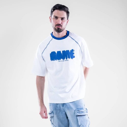 تيشيرت قطن اوفرسايز بطبعة امامية GAME - ابيض