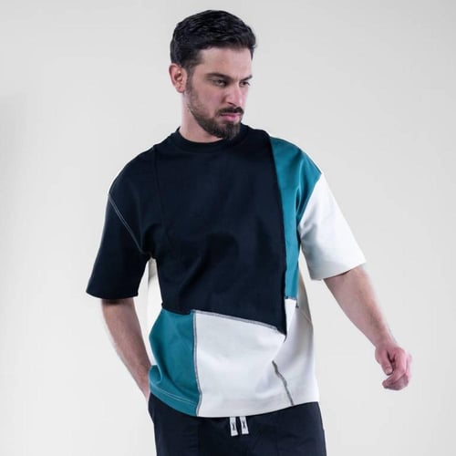 تيشيرت اوفرسايز كاجوال باللوان اماميه متعدده أكمام...