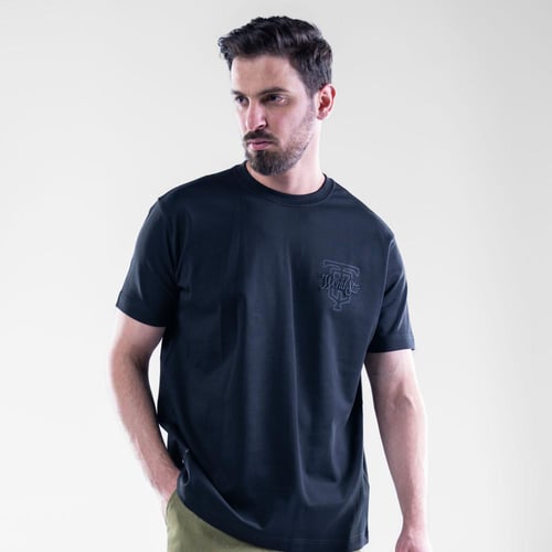 تيشيرت بيسك قطن أكمام قصيرة تصميم بسيط مريح - اسود