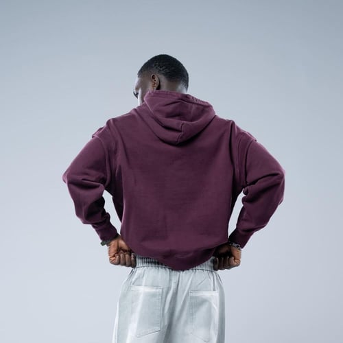 هودي اوفرسايز بكاب بتطريز بارز بنفس اللون - عنابى