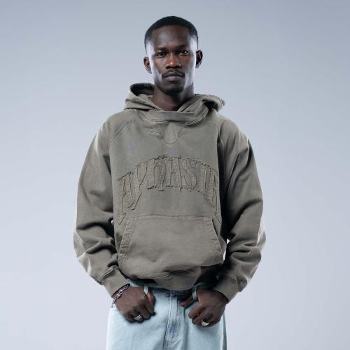 هودي اوفرسايز بكاب بتطريز بارز بنفس اللون - بني