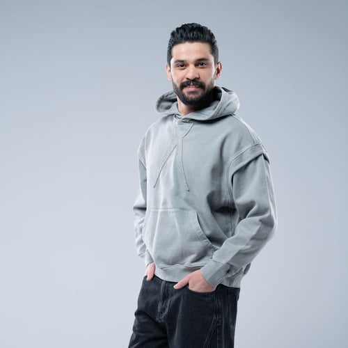 هودي اوفرسايز بكاب بتطريز بارز بنفس اللون - رمادى