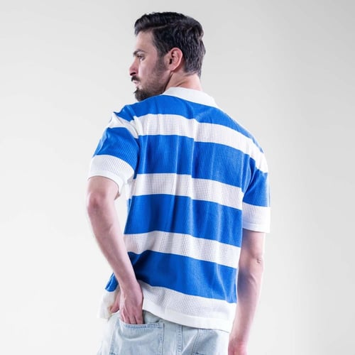 قميص اوفر سايز مخرم بخطوط عريضة متعدد الألوان - از...