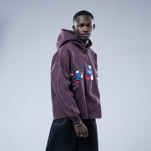 هودي اوفرسايز بكاب وتطريز حروف ملونة بارزة - بنفسج...