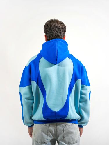 هودي شتوي سميك ملون من الجوانب - ازرق