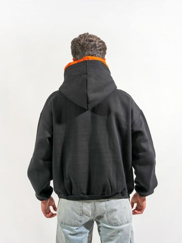 هودي شتوي سميك بطبعه وقبعه ملونه - اسود