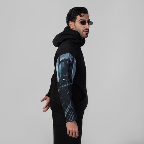 هودي انمي تطريز كم كامل شخصية باتمان - اسود