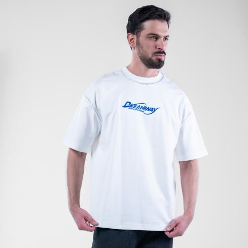 تيشيرت اوفرسايز خامه طبية بطبعة خلفية كبيرة - ابيض