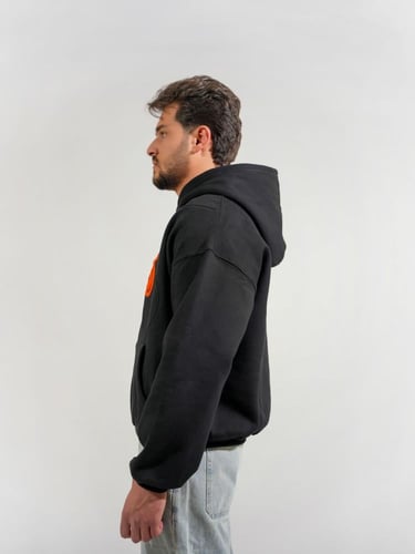 هودي شتوي سميك بطبعه وقبعه ملونه - اسود