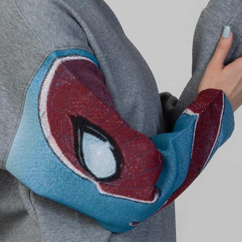 هودي انمي تطريز كم كامل شخصية سبايدر مان - رمادي