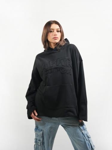 هودي بتطريز مميز أمامي وخلفي - اسود