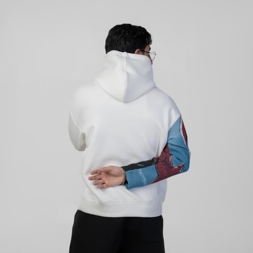 هودي ابيض سادة تطريز كامل الكم الايمن انمي شخصية س...