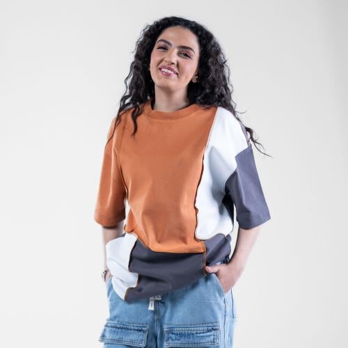 تيشيرت اوفرسايز كاجوال باللوان اماميه متعدده أكمام...