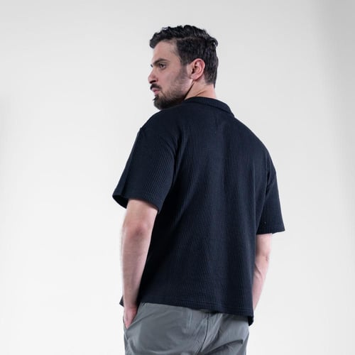 تيشيرت بولو اوفر سايز مخرم بالوان متعدده - اسود