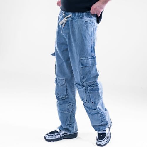 بنطلون جينز كارجوا اوفر سايز بخصر مطاطي - ازرق غام...