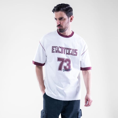 تيشيرت اوفر سايز بطبعه امامية وخلفية وطابع رياضى -...