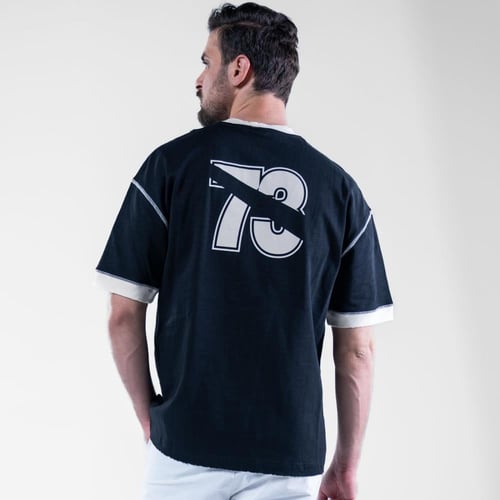 تيشيرت اوفر سايز بطبعه امامية وخلفية وطابع رياضى -...