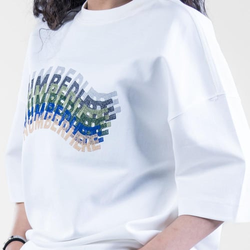 تيشيرت قطن اوفرسايز كاجوال بطبعة امامية فريدة - اب...