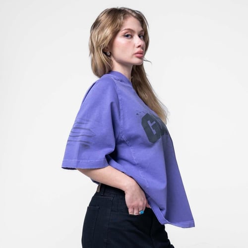 تيشيرت اوفرسايز طباعة امامية متعدد الالوان - بنفسج...