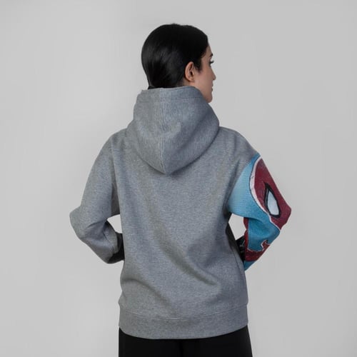 هودي انمي تطريز كم كامل شخصية سبايدر مان - رمادي